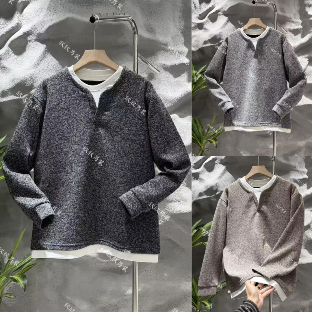 潮牌假两件素净痞帅时尚休闲男士卫衣