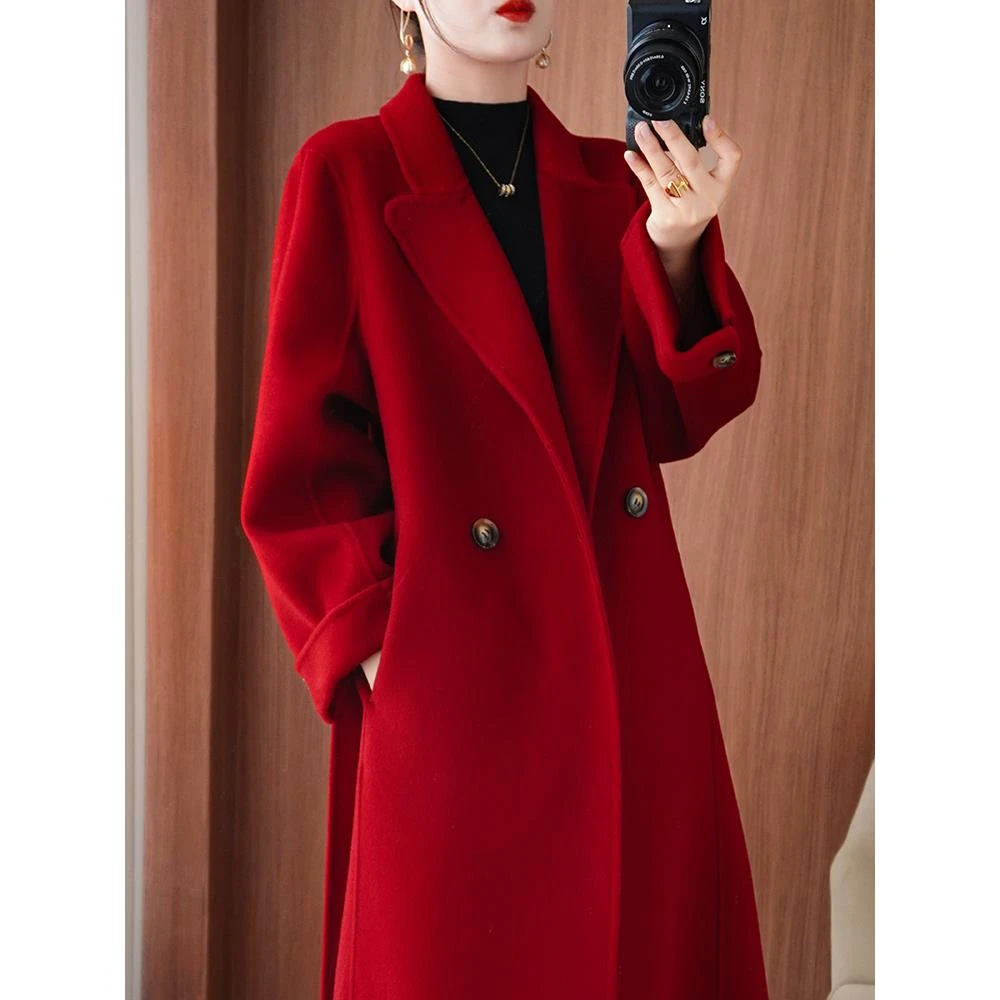 高级感双面羊绒大衣女秋冬新款过膝赫本风长款100%羊毛呢子外套
