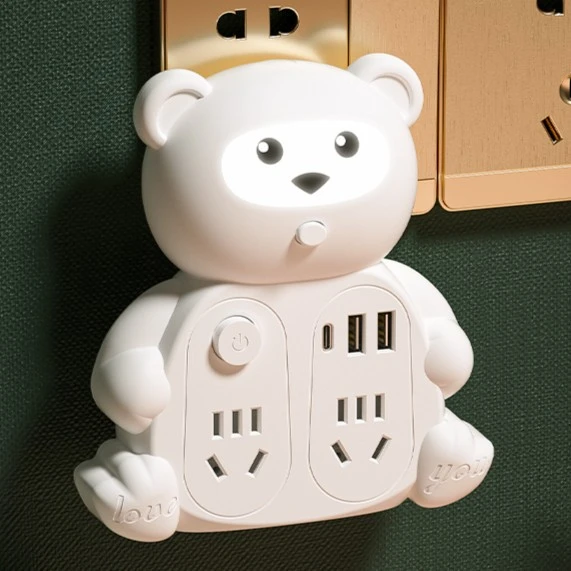 公正牛多功能插座少女心可爱卡通带USB转换器无线床头插板宿舍