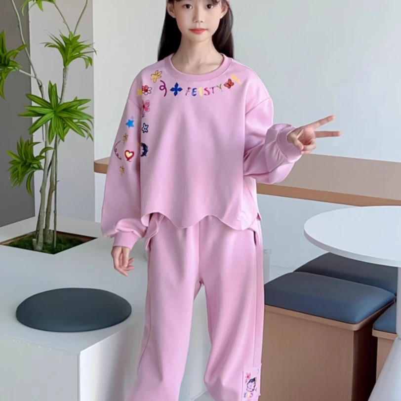 女童春秋运动套装2025新款韩版中大童洋气时121218岁大童运动套装