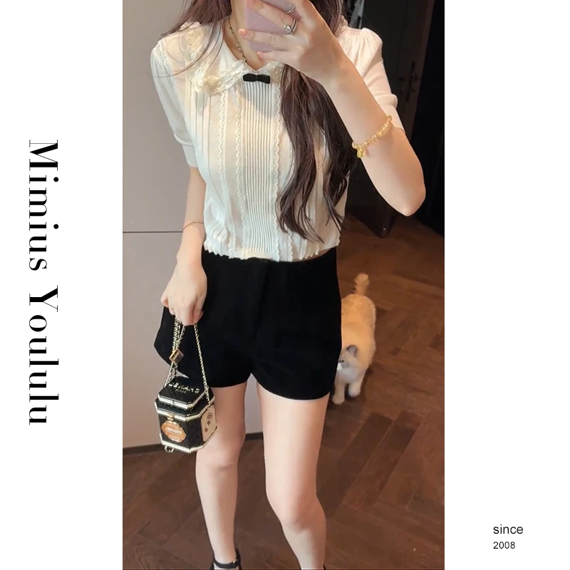 【mimius】七七 miu系乖乖女娃娃领蝴蝶结风琴褶上衣+短裤 WG05007