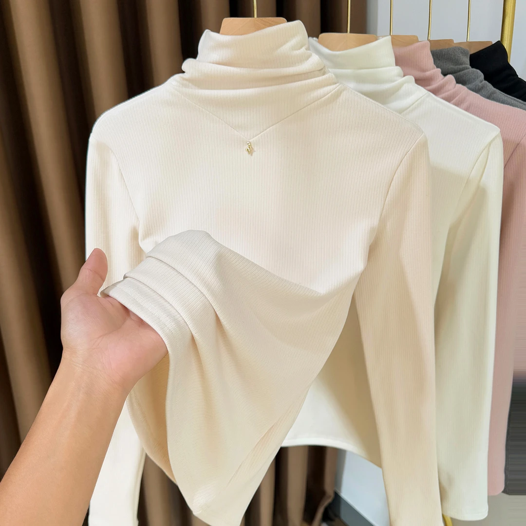 堆堆高领针织长袖设计感内搭秋冬薄款叠穿上衣修身气质磨毛打底衫