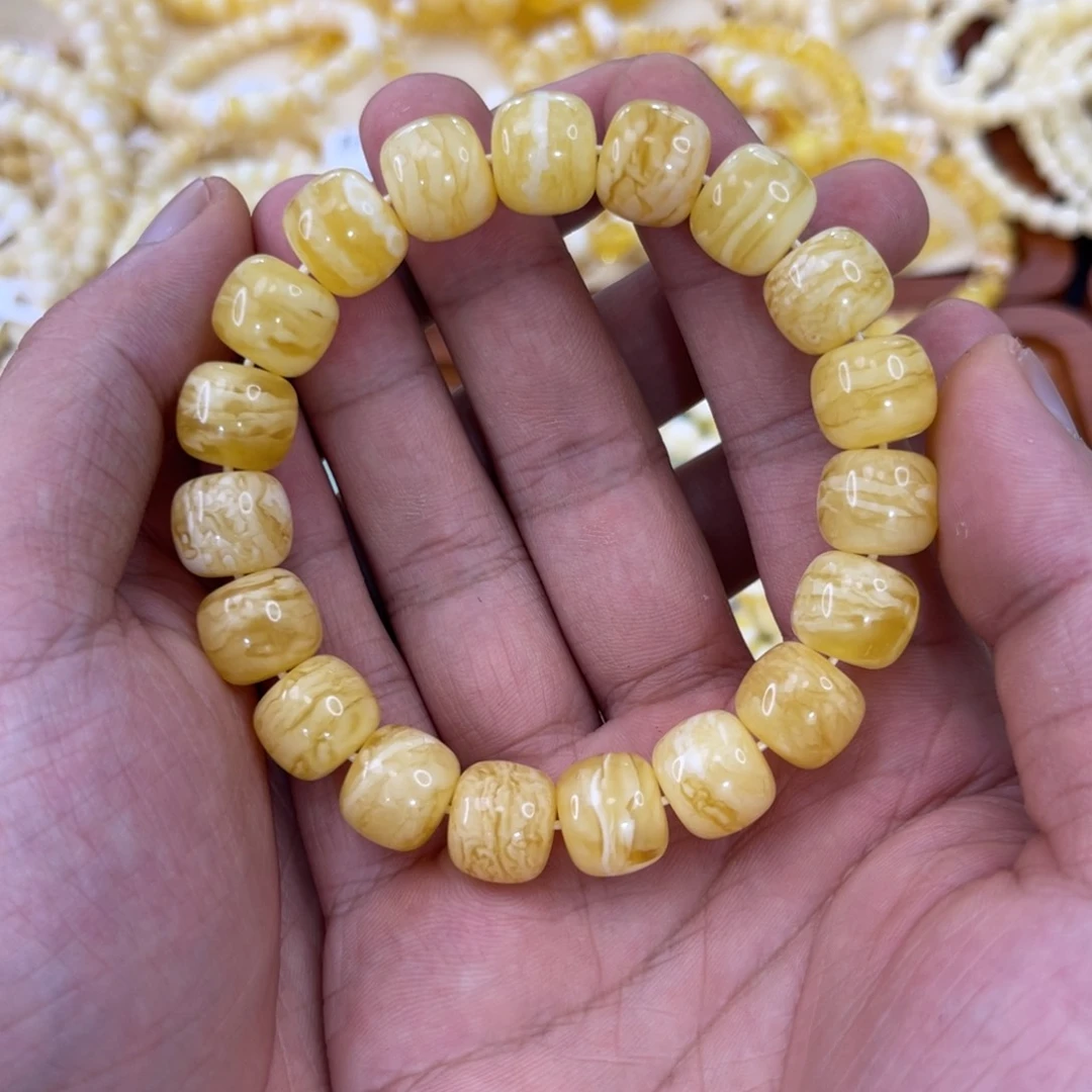 未镶嵌琥珀手链蜜蜡12.8mm瓷白虎皮