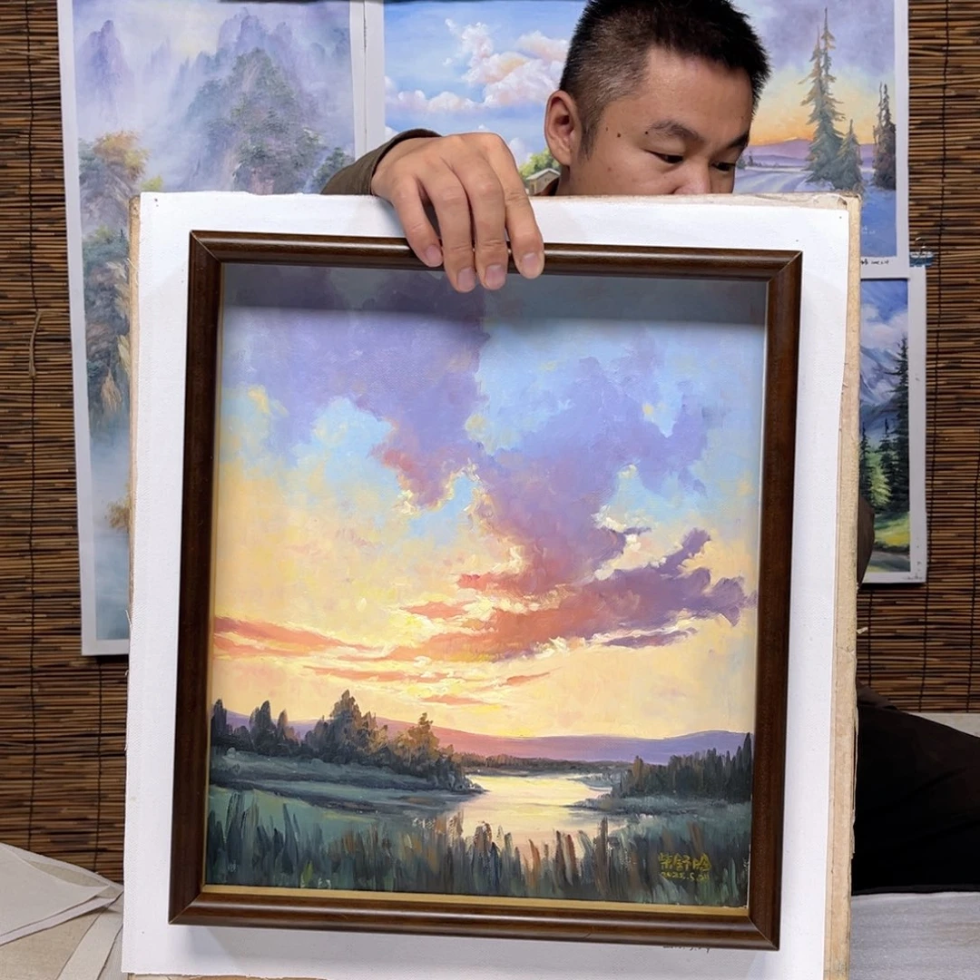 油画行路人小院绘画作品竞拍