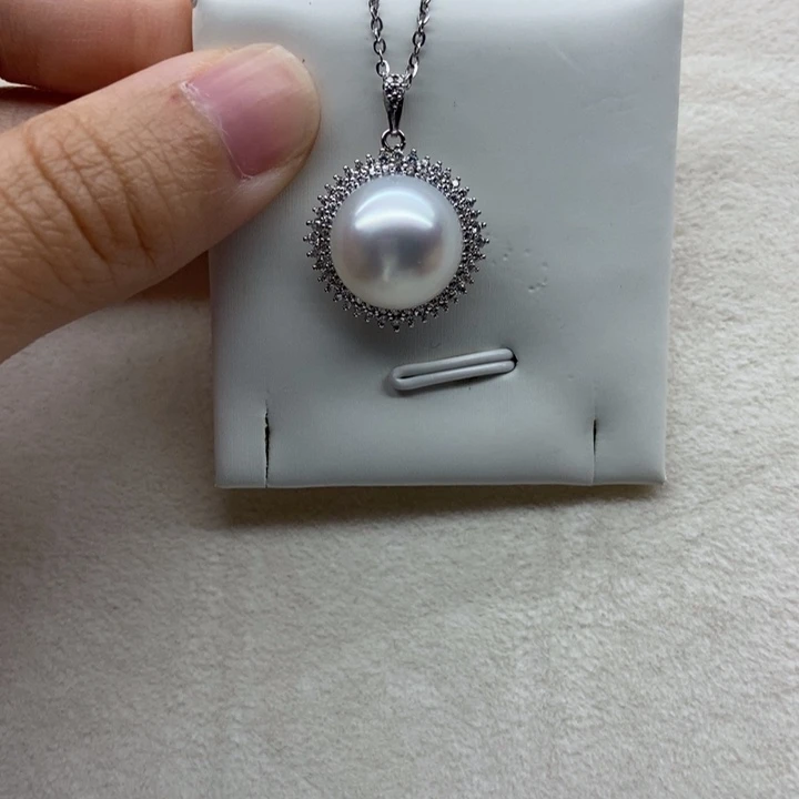 吊坠(不含链)银S925镶嵌海水珍珠海水澳白吊坠13-14mm