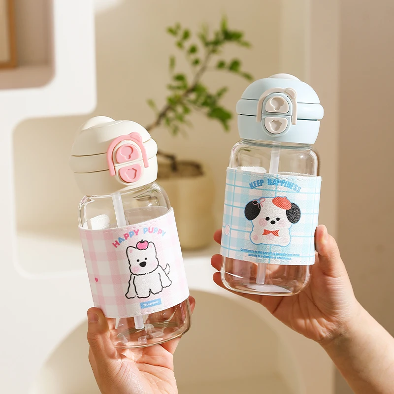 舍里玻璃杯女高颜值2025新款耐高温防爆吸管杯学生便携双饮咖啡杯