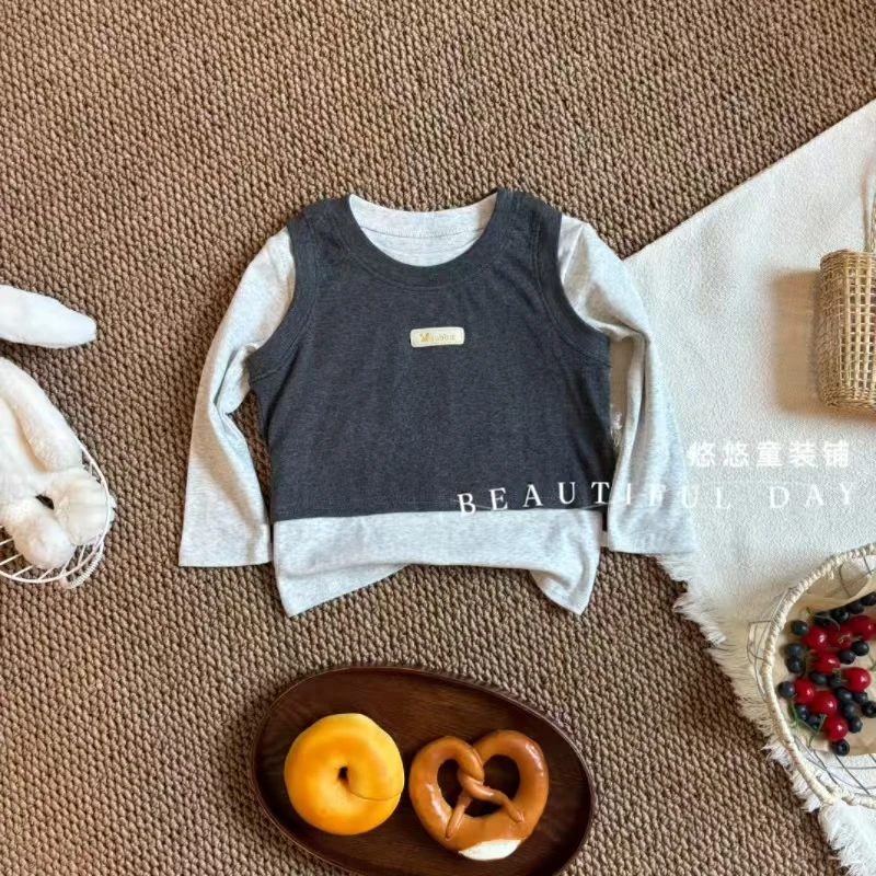 【秋季新款】女童长袖上衣女宝宝新款儿童真两件打底衫