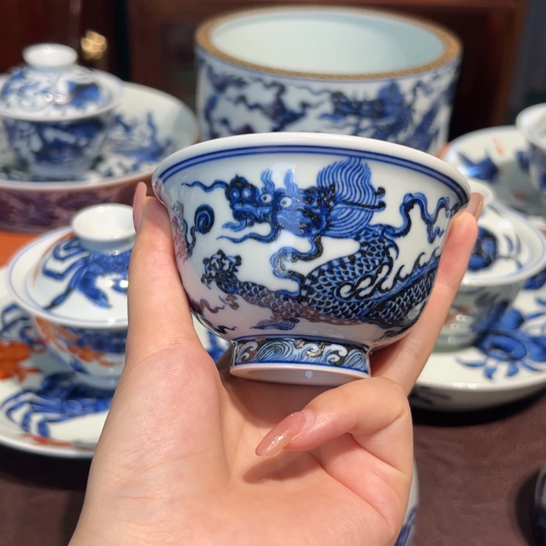 青花雯华堂手绘杯杯