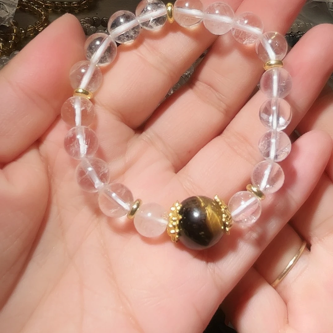 水晶手链未镶嵌白水晶加虎眼石