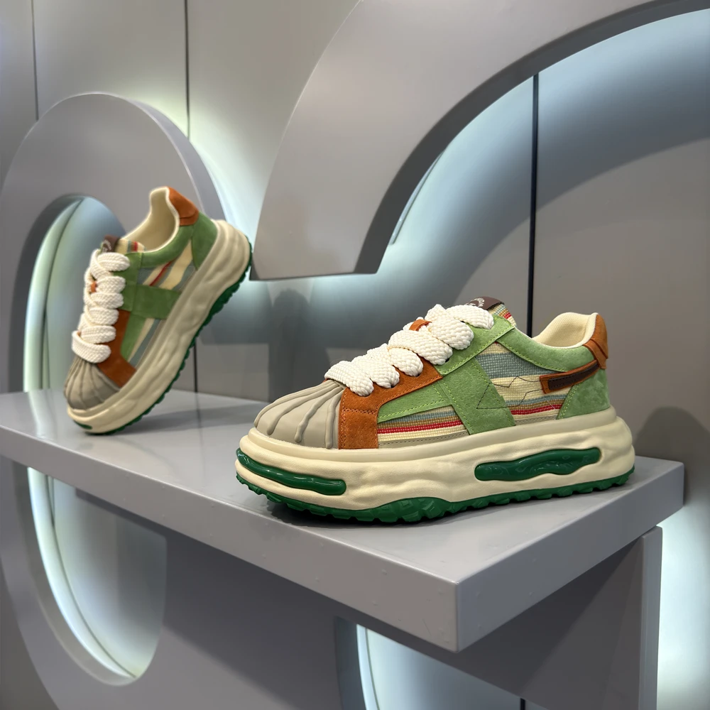 2025春款上新时尚拼色复古休闲男士潮鞋厚底低帮百搭男鞋