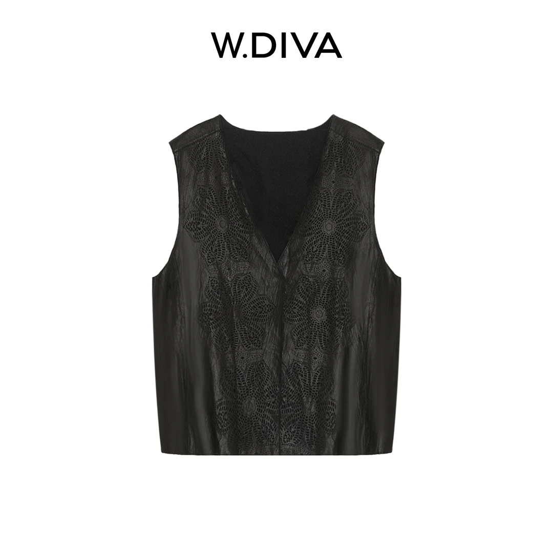 W.Diva【维港絮语】100绵羊皮革马甲时尚品质高端羊皮外套51C161788