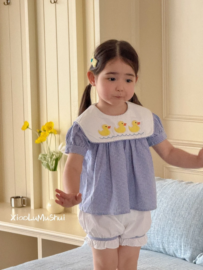 【不白来】XLMS女童洋气套装女童时尚童装三只小鸭两件套25247汉服