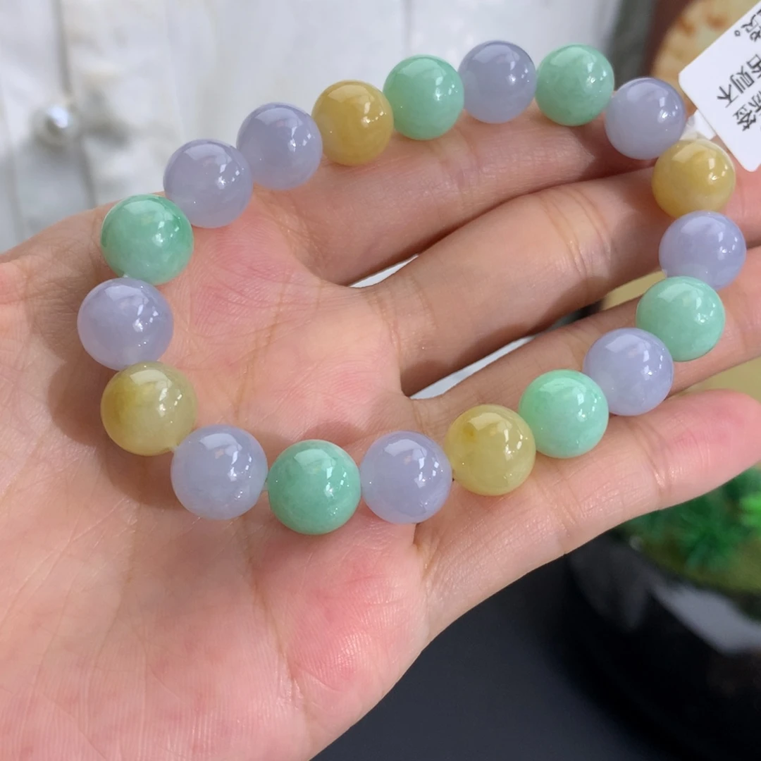 翡翠未镶嵌手串卡10细润紫绿黄手串