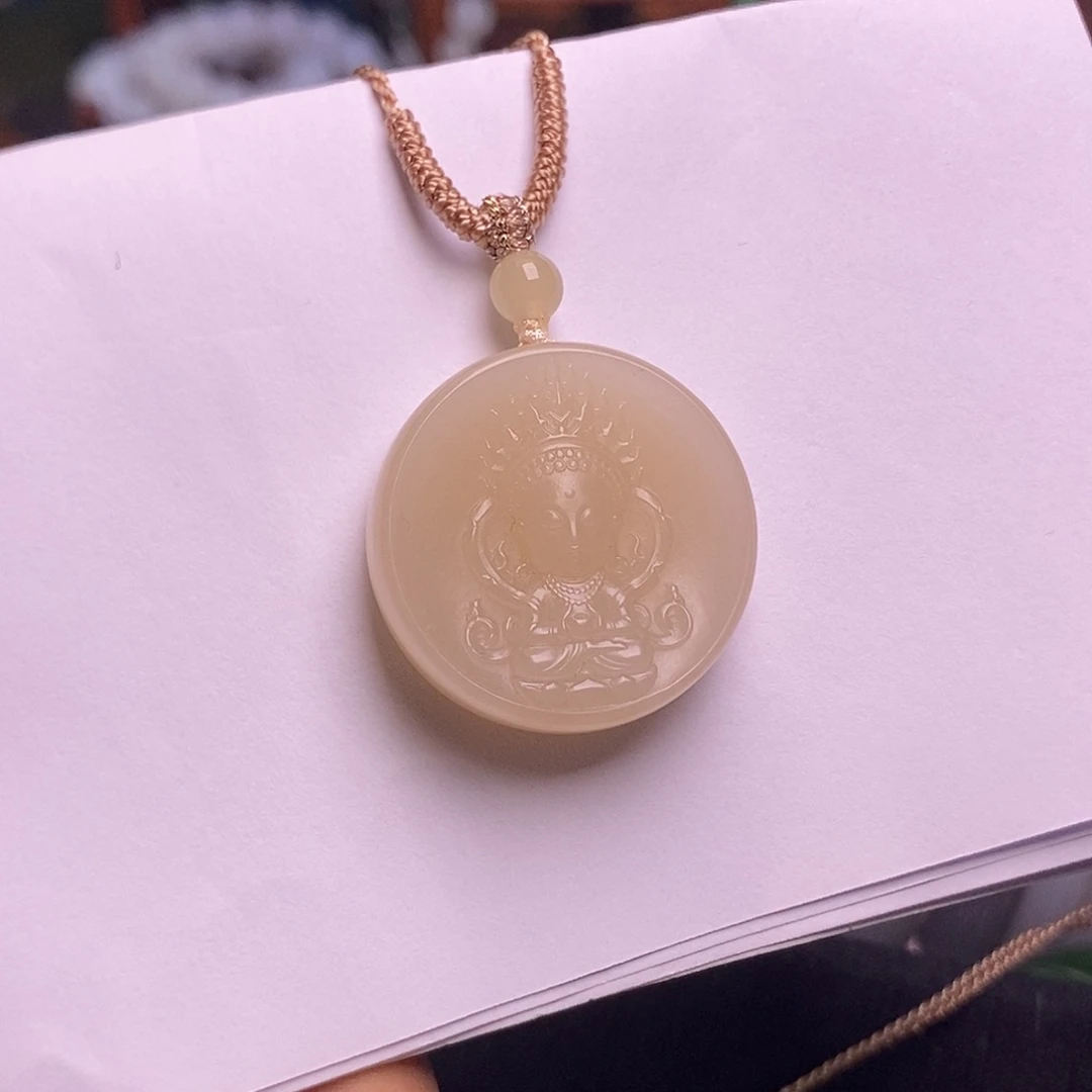 和田玉未镶嵌颈饰浓藕粉脂膏料度母宝宝