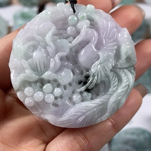 翡翠颈饰未镶嵌凤穿牡丹两面工福利