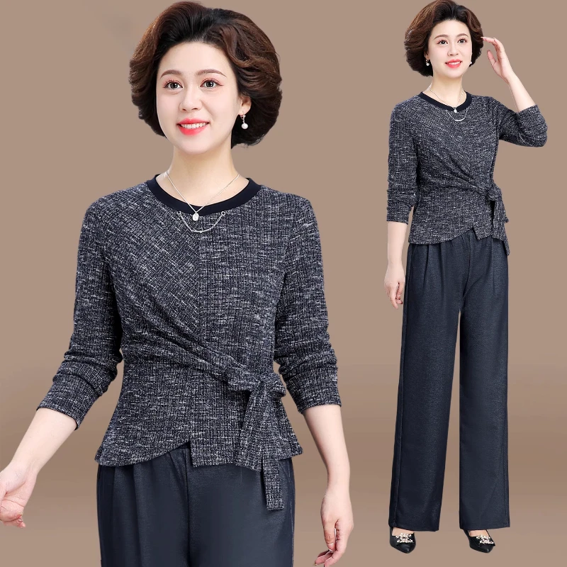年轻妈妈秋装端庄大气小衫套装2025新款中老年女秋季减龄显瘦上衣