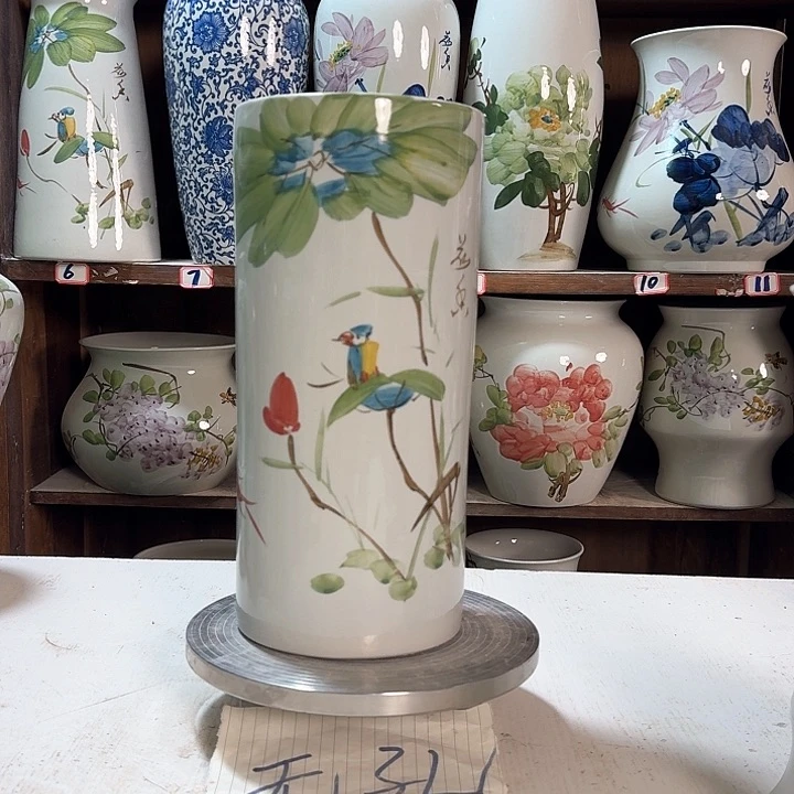 瓶直筒荷花鸟新款新款陶瓷