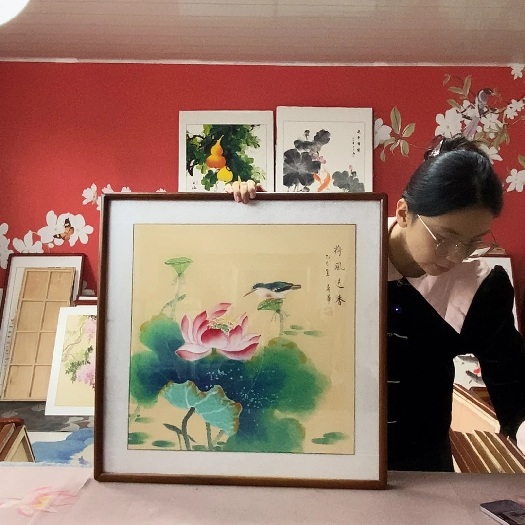 国画手写手绘国画作品带框包邮62✖️62