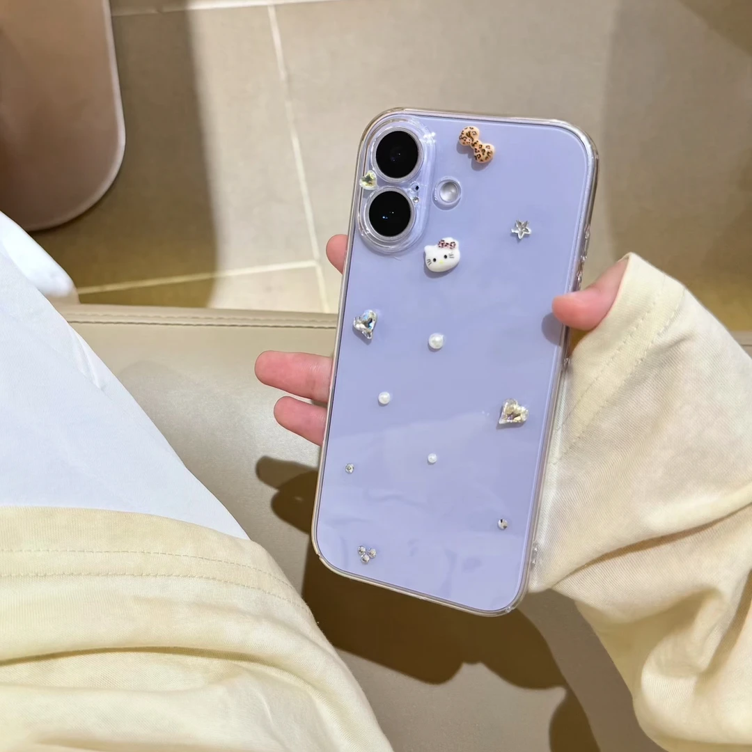 极简ins透底点钻猫咪diy适用iphone17promax苹果16po手机保护壳15