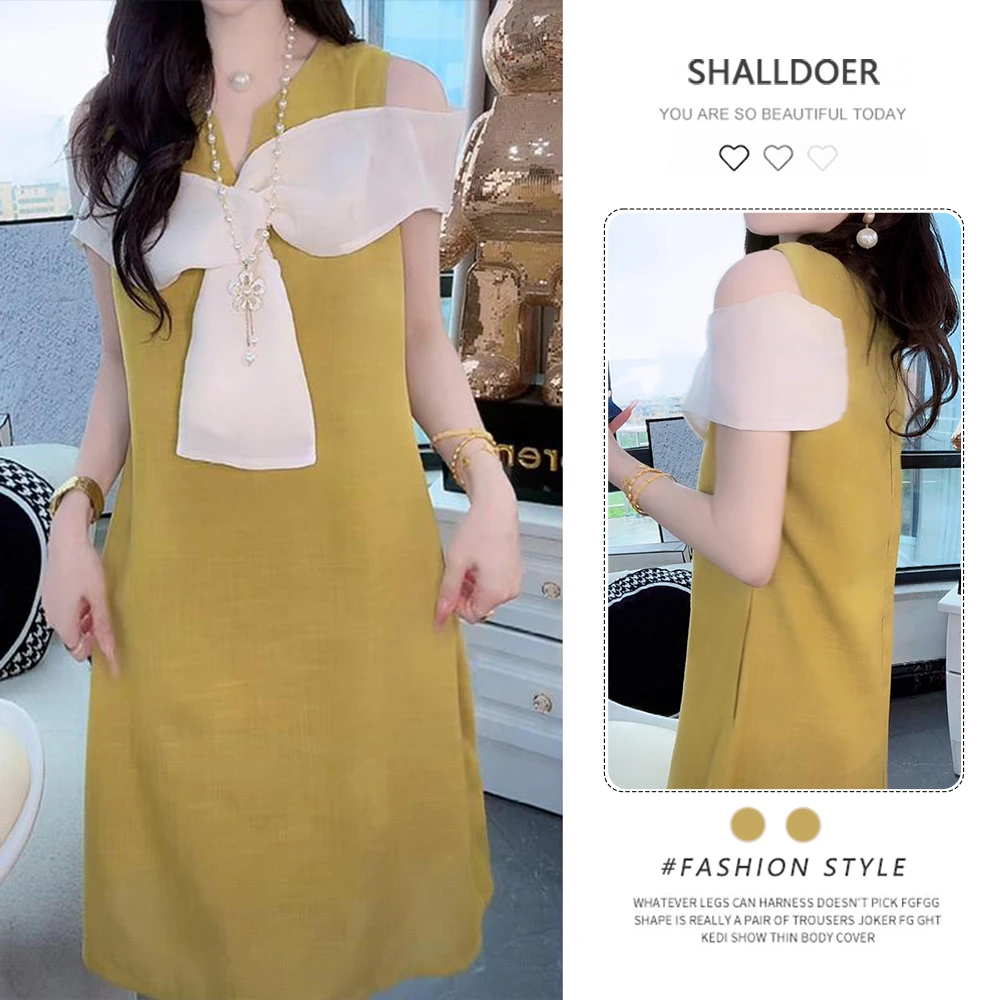 法式蝴蝶结露肩无袖连衣裙女夏季新款高级感气质收腰显瘦中长裙子