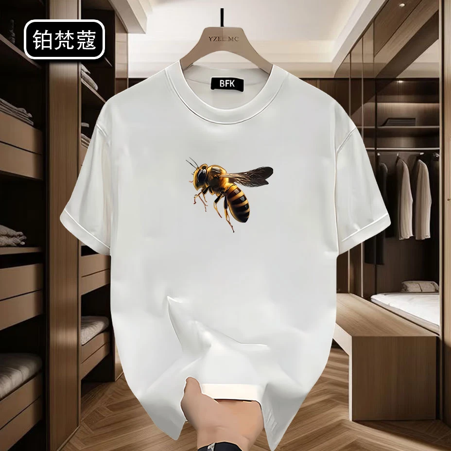 铂梵蔻美式印花纯棉短袖男士圆领百搭痞帅夏季潮流潮休闲T恤上衣