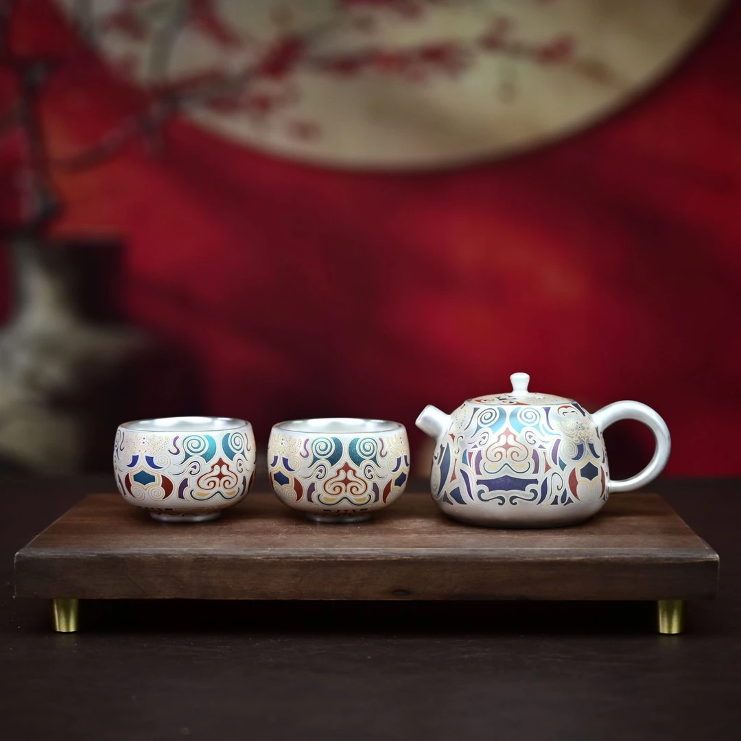 K敦煌银一壶两杯（带礼盒）Y14