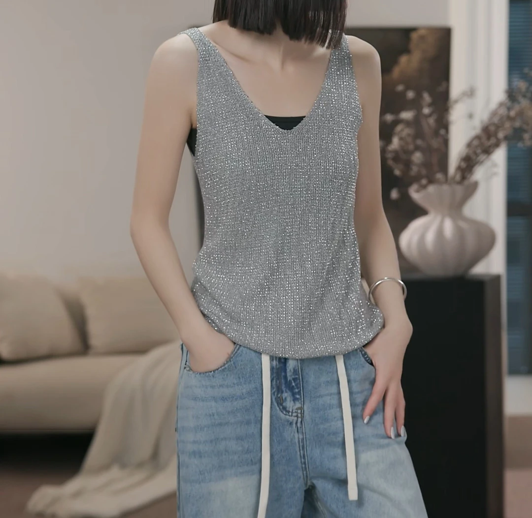 LUSHANG设计师款碎钻背心5005