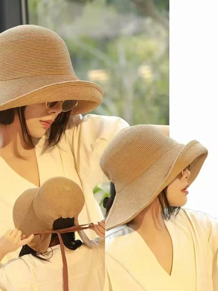 Chouduoduo夏季时尚简约韩版气质拉菲草太阳帽帽子