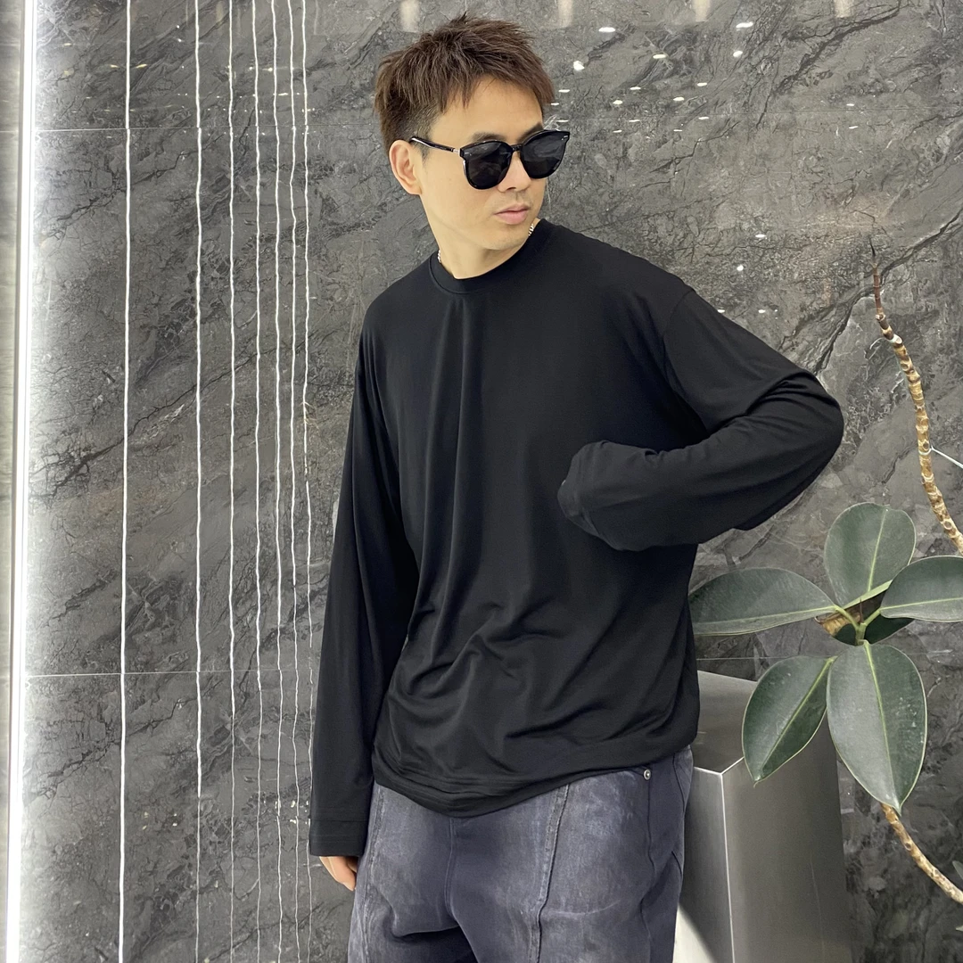 慵懒风夏季超薄垂感莱塞尔天丝绵羊毛防晒长袖T恤宽松透气轻薄T恤