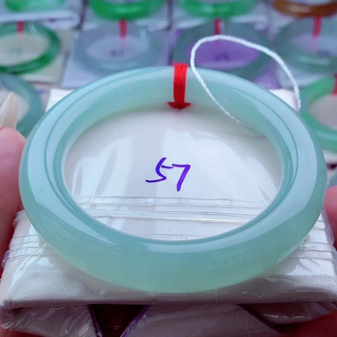 翡翠手镯（圆镯）未镶嵌冰胶蓝晴底胖圆（504编）