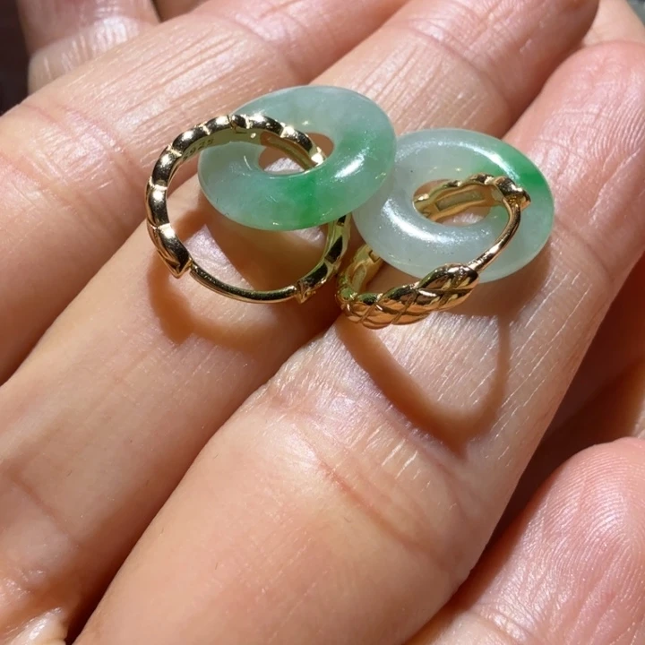 翡翠耳饰银S925镀金镶嵌留*点