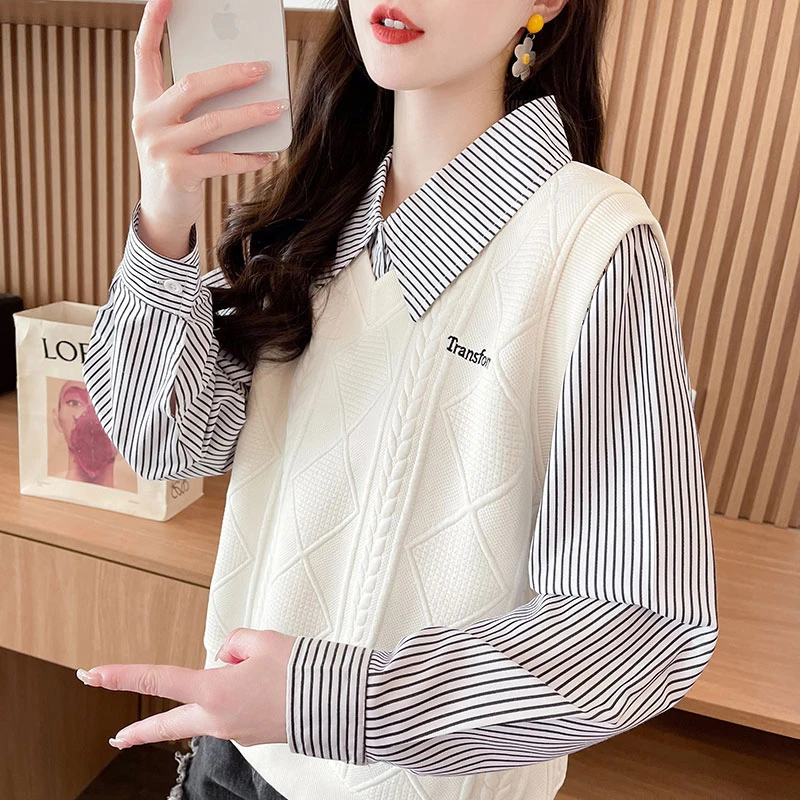 早秋小个子短款卫衣女2025新款春秋季薄款宽松条纹拼接假两件上衣
