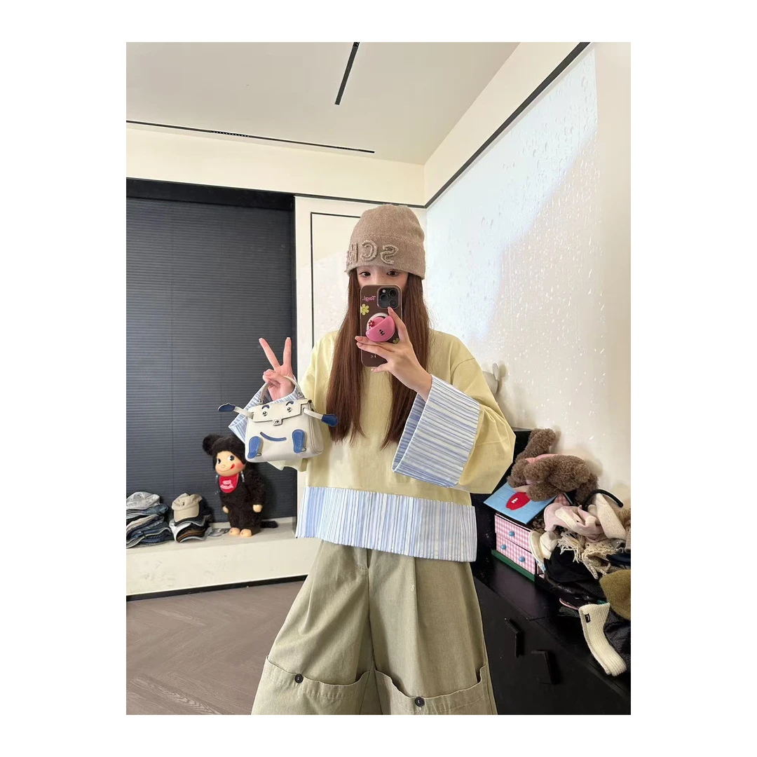 CHACHA【杂志主编】休闲时尚百搭拼接设计T恤