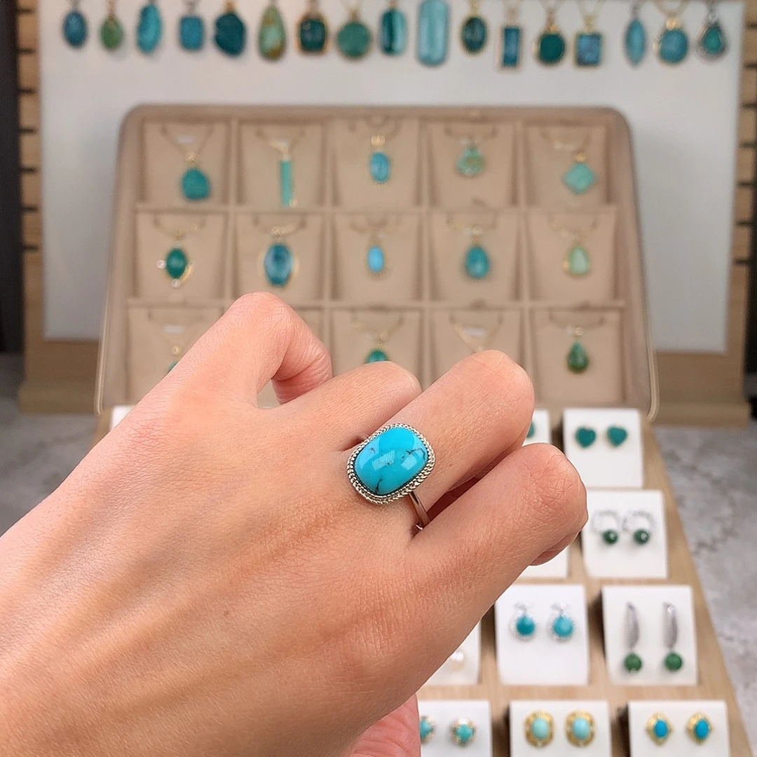 绿松石银S925镶嵌戒指