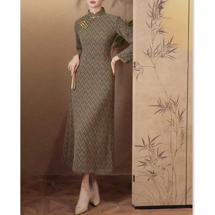 冬季新款旗袍2025长款日常可穿国风旗袍裙气质复古中国风显瘦长袖