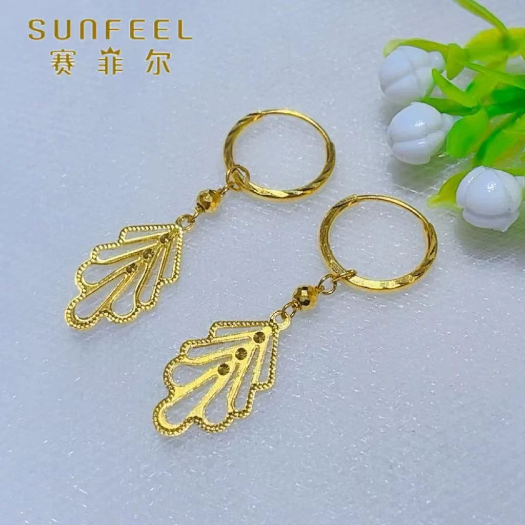 SUNFEEL/赛菲尔黄金足金流苏树叶造型耳圈黄金耳饰送礼妈妈5G精工