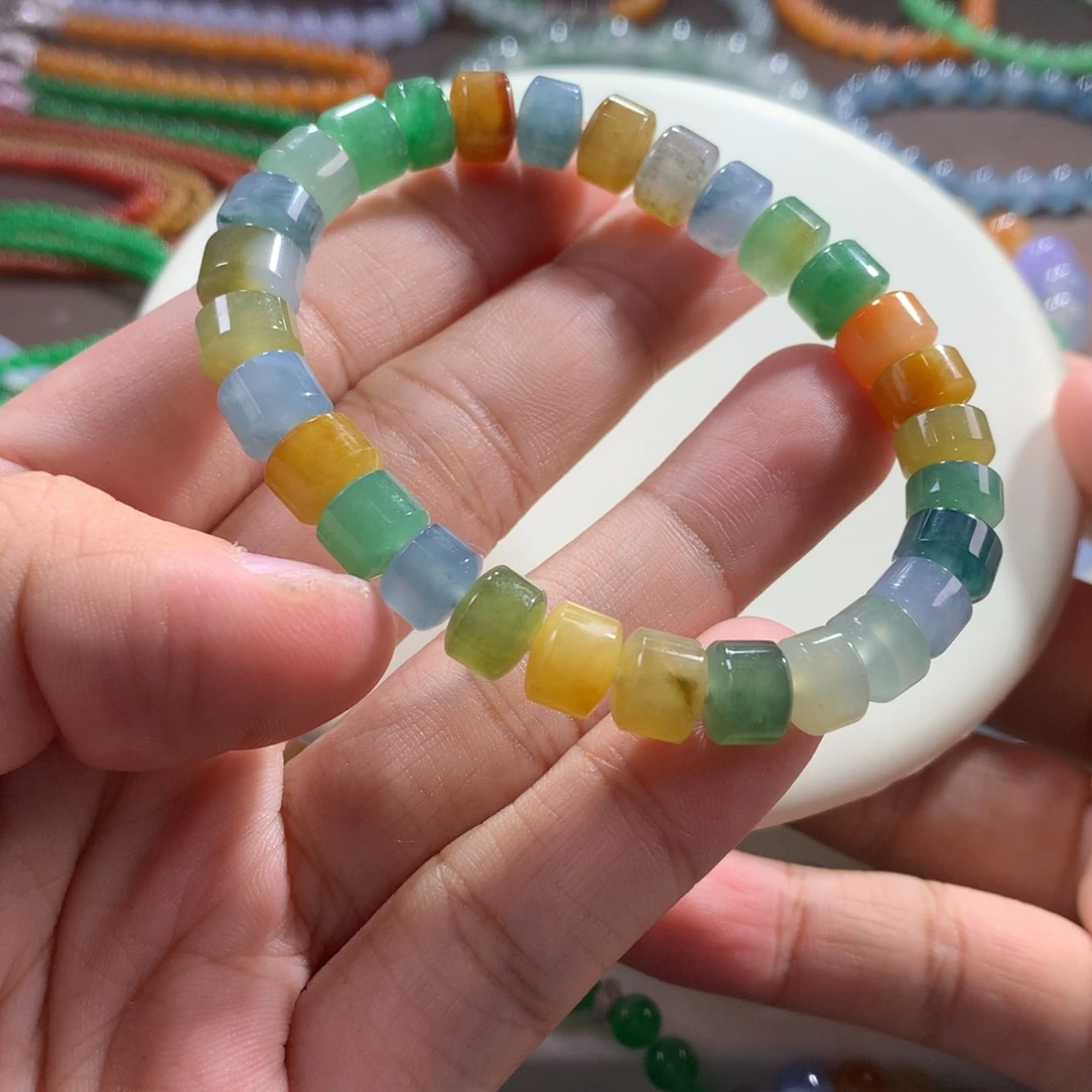 翡翠未镶嵌手链大尺寸冰多宝桶珠 卡8左右