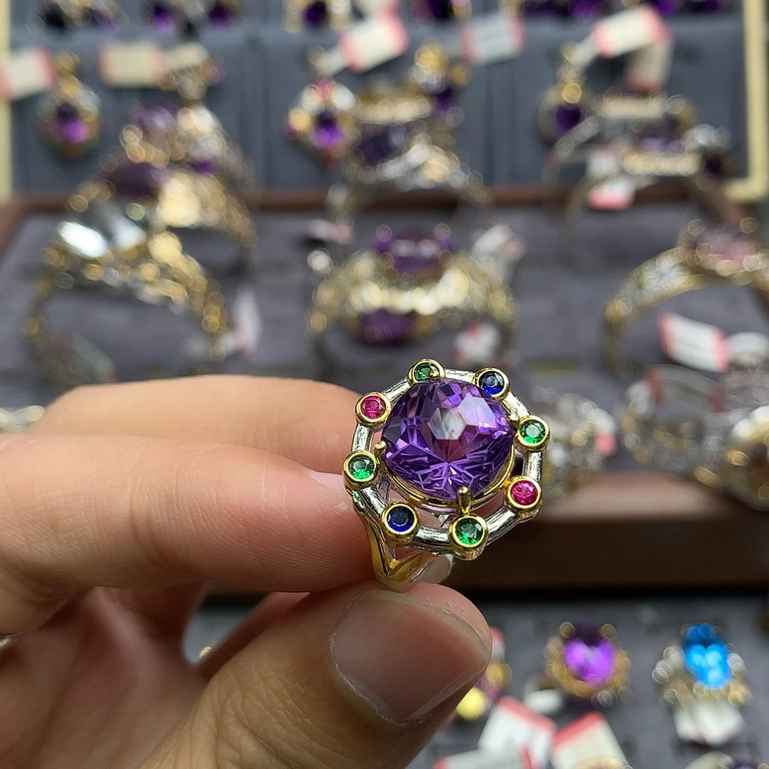 银S925镀金镶嵌水晶吊坠(不含链)