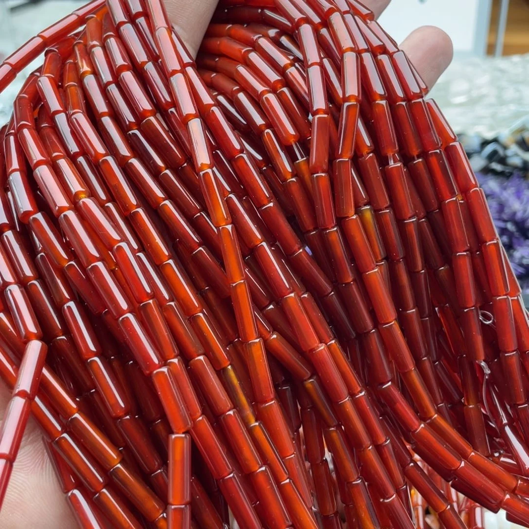 合金玛瑙/玉髓珠宝半成品一条装红玛瑙圆管4*13mm