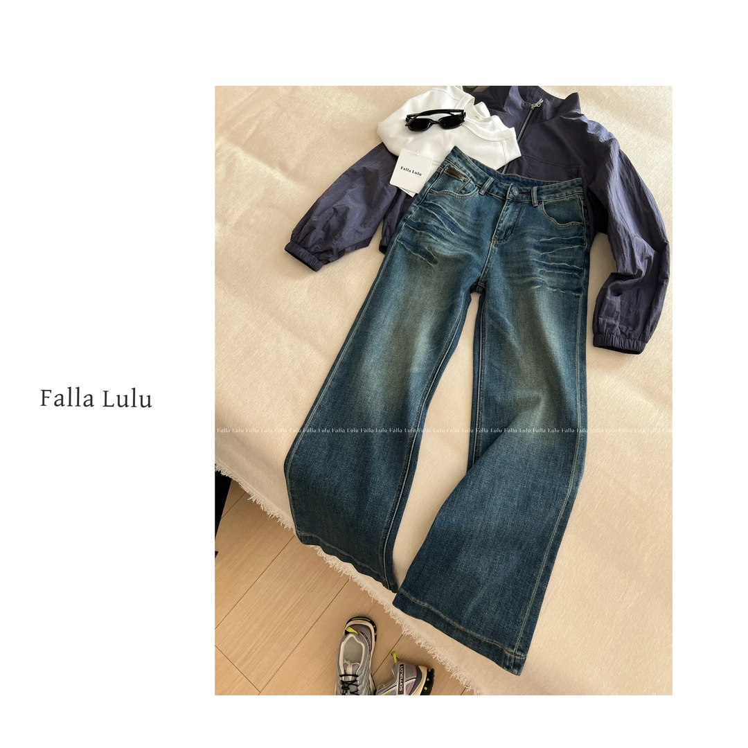 @英子家  高腰显瘦窄版阔腿拖地牛仔裤  A5735