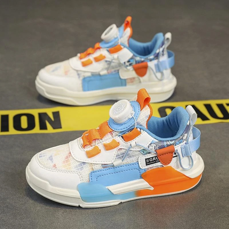 新款中大童男女宝春秋透气运动鞋纽扣鞋透网运动鞋F88