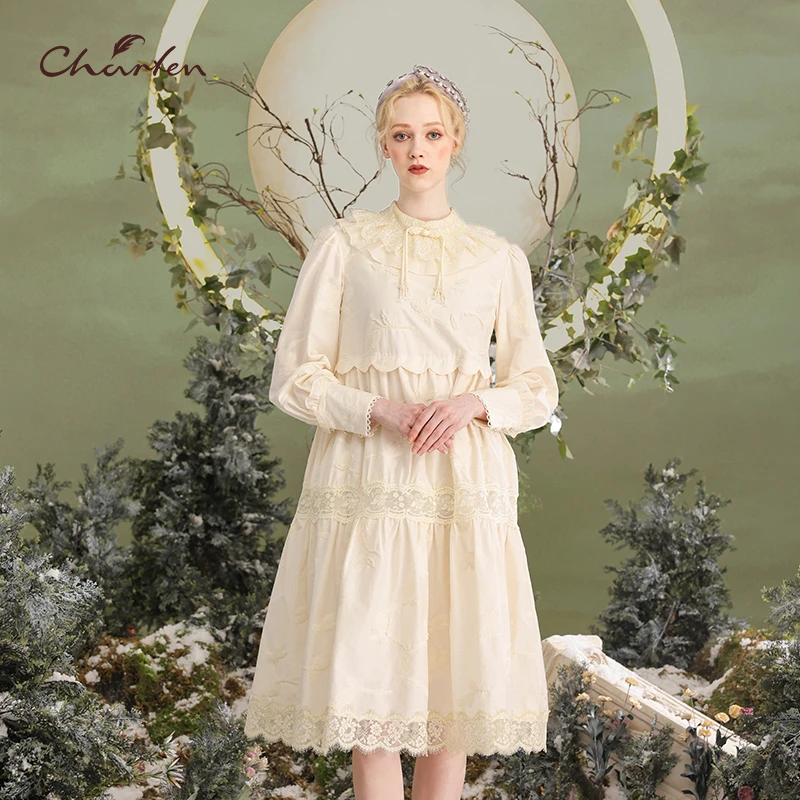 CHARFEN朝峰高腰层塔提花连衣裙CFD5E316-3023G