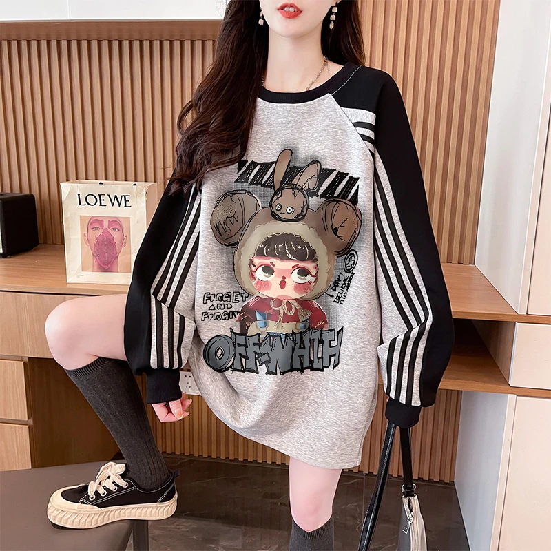 欧货大码加绒加厚卫衣女秋季新款爆款韩版宽松设计感撞色减龄上衣