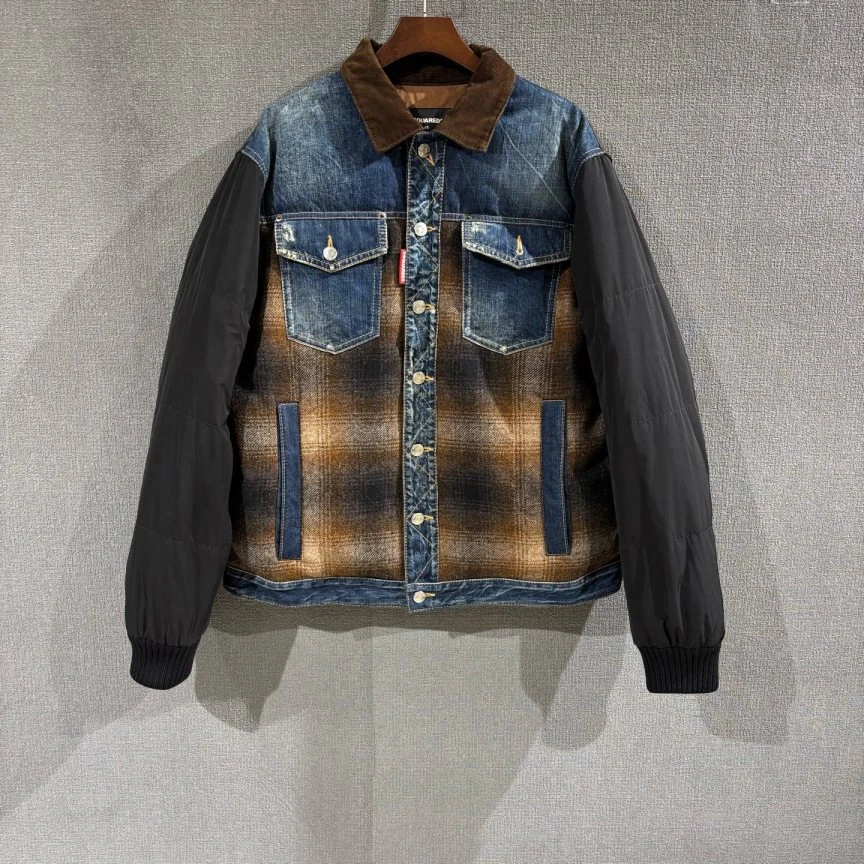 99新 maje  DSQUARED2（pm）牛皮拼接牛仔棉服外套 48码/8750