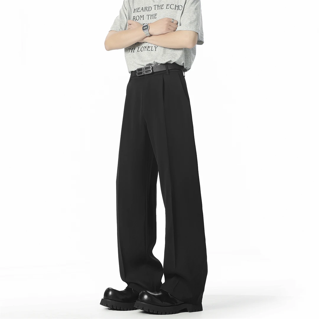 Flloy freely男夏季宽松轻薄透气垂感直筒百搭高腰垂男士西裤裤