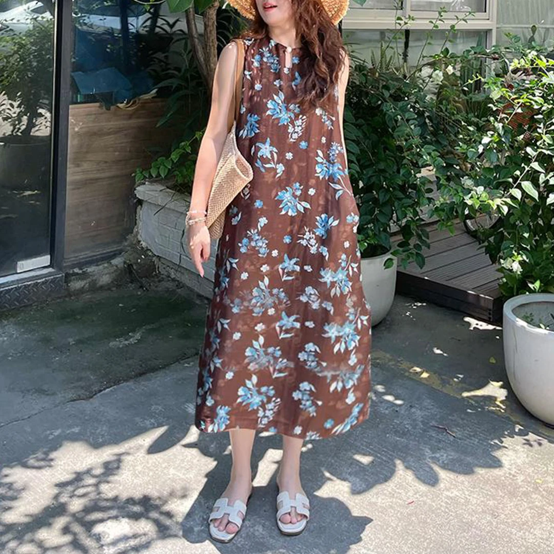 时尚法式设计感背心连衣裙2025夏季新款气质显瘦中长款印花休闲裙