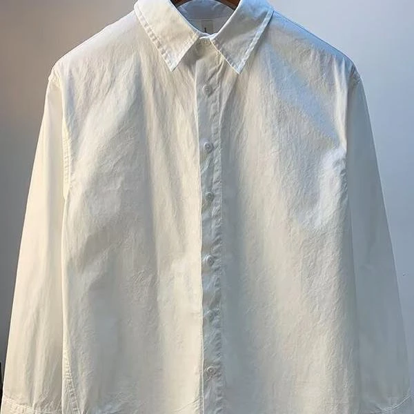 男装慵懒风350重磅衬衫长袖男装春秋季高级感宽松内搭纯白色衬衣