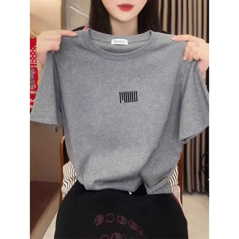 小众不撞款正肩圆领短袖t恤女2025新款时尚百搭洋气大码上衣夏季