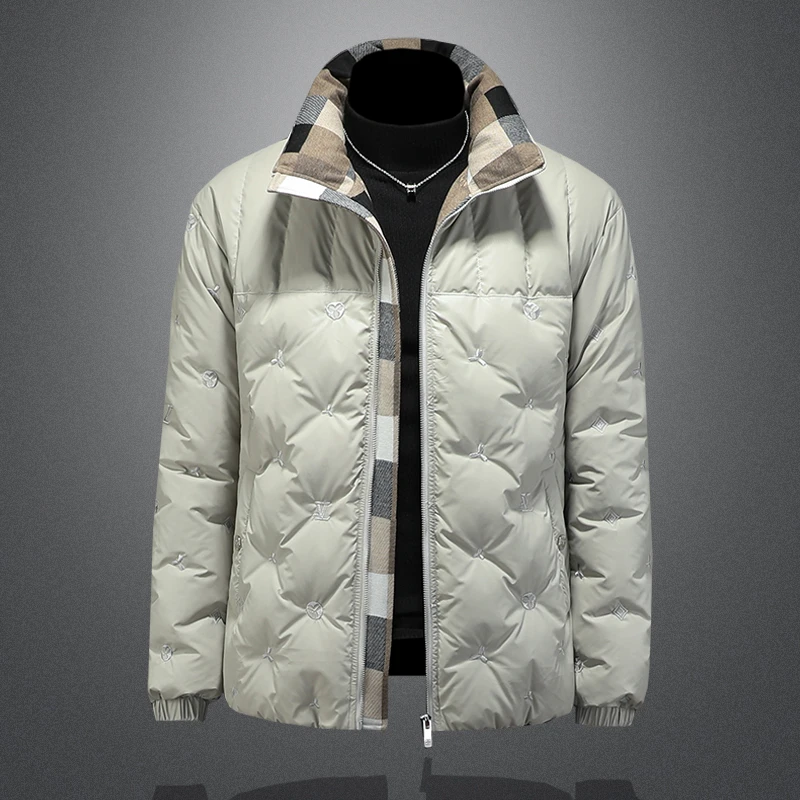 路茨梅帕白鸭绒刺绣羽绒服男装假两件外套加厚潮牌高端轻奢羽绒衣