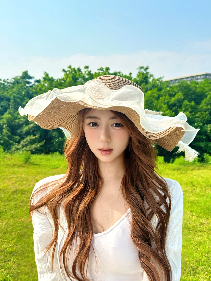 大帽檐蕾丝蝴蝶结草帽女夏小清新防晒遮阳沙滩帽草帽海边沙滩帽